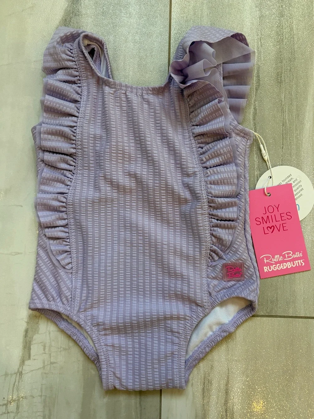 NWT RuffleButts Lavender Purple Textured Seersucker One-Piece Swimsuit Girl 3-6M